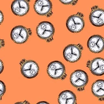 Pattern chain pocket watch sketch hand drawn Illustrazione stock
