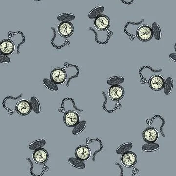 Pattern chain watch pocket sketch hand drawn Stock Illustration