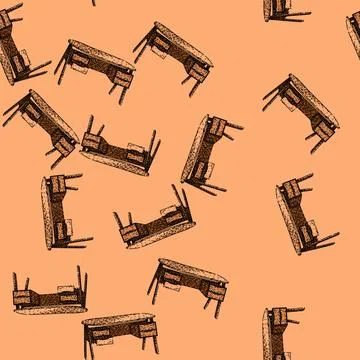 Pattern chair desk sketch hand drawn Stock Illustration