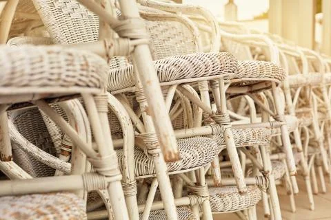 A pattern of chairs stacked on top of each other Stock Photos