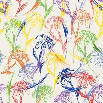 Pattern with chamomiles, paint brush strokes Stock Illustration