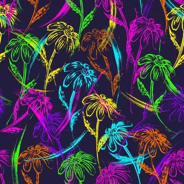 Pattern with chamomiles, paint brush strokes Stock Illustration