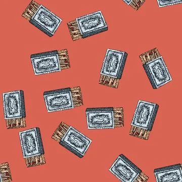 Pattern champagne matchbox sketch hand drawn Stock Illustration