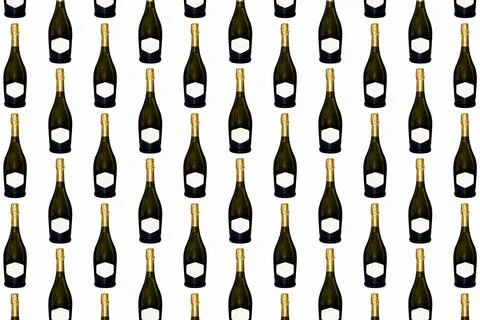 Pattern of champagnes bottles on white background. Pattern for winery or liqu Stock Photos