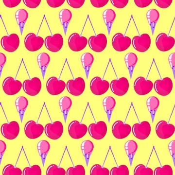 Pattern with cherries and ice cream Stock Illustration