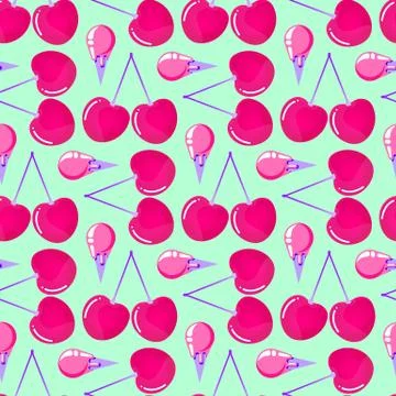 Pattern with cherries and ice cream Stock Illustration