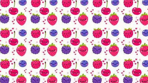 Pattern of cherries, raspberries, blackberries and blueberries, ideal footage Illustrazione stock