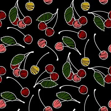 Pattern cherries stylized as a pencil drawing Stock Illustration