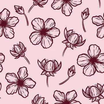 Pattern with cherry blossoms on a pink background Stock Illustration