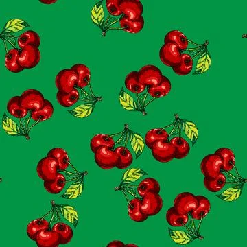 Pattern cherry branch sketch hand drawn Illustrazione stock