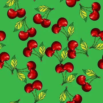 Pattern cherry leaf sketch hand drawn 스톡 일러스트