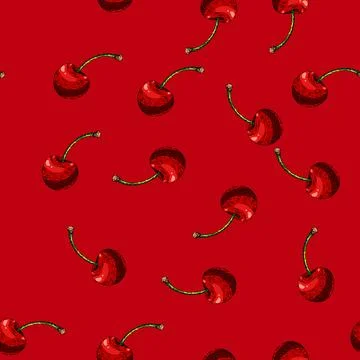 Pattern cherry red sketch hand drawn Stock Illustration