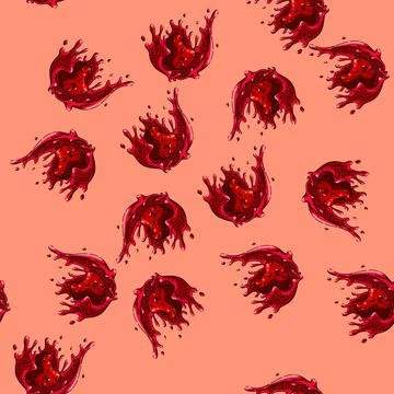 Pattern cherry splash sketch hand drawn Stock Illustration