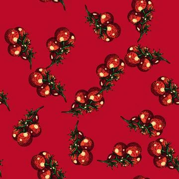 Pattern cherry tomatoes sketch hand drawn Stock Illustration
