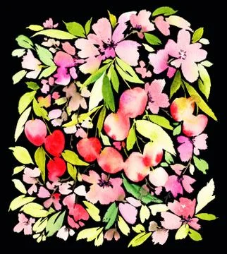 Pattern of cherry watercolor Stock Illustration