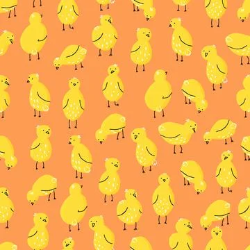 Pattern with chickens in different poses. Vector seamless pattern with cute l Illustrazione stock