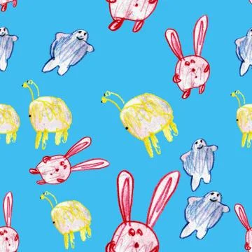 Pattern child scribble animals, hand drawn illustration Stock Illustration
