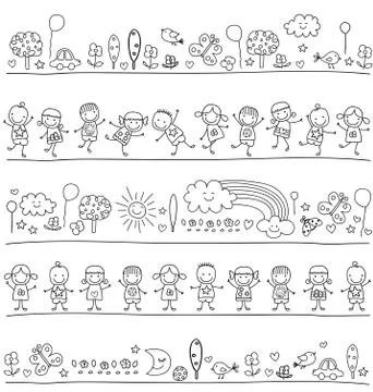 Pattern with children and cute nature elements Stock Illustration