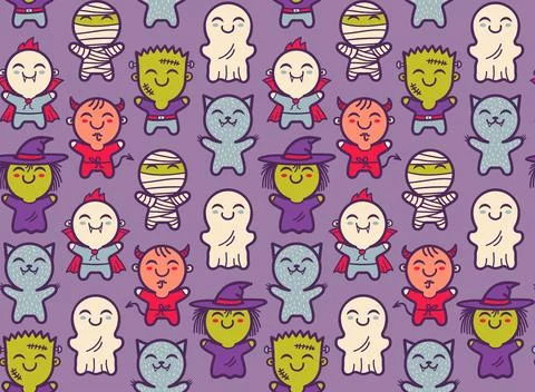 Pattern with children in costumes for Halloween 库存插图