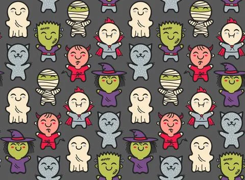 Pattern with children in costumes for Halloween 库存插图