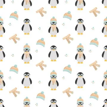 Pattern for children penguin and warm clothes Stock Illustration