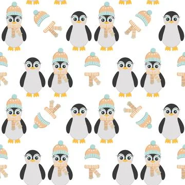 Pattern for children penguins and warm clothes Stock Illustration