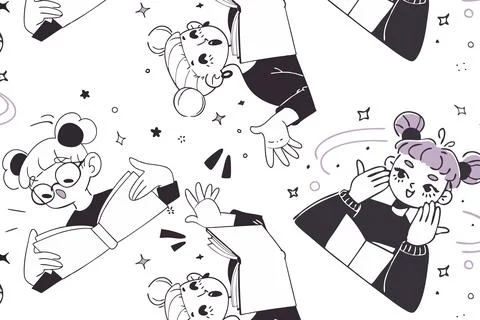 Pattern of children reading books with different expressions. Stock Illustration
