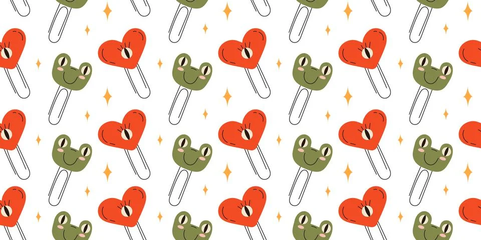 Pattern with childrens paper clips paper clip frog Stock Illustration