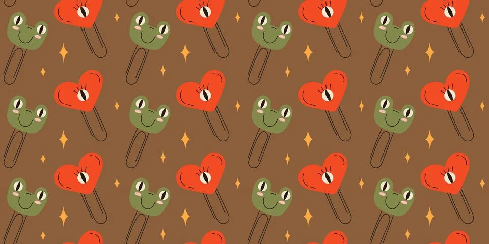 Pattern with childrens paper clips paper clip frog 库存插图