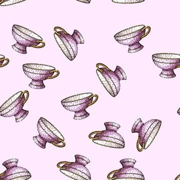 Pattern china porcelain cup sketch hand drawn Stock Illustration