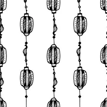 A pattern from a Chinese flashlight. seamless pattern of a Japanese street lamp Stock Illustration