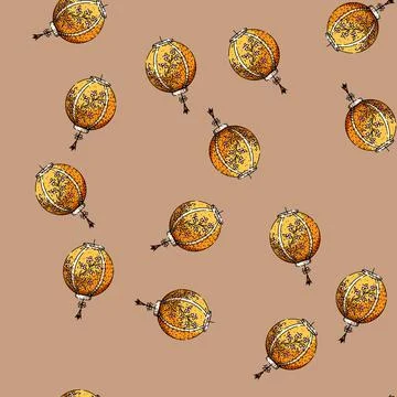 Pattern Chinese lantern illustration featuring floral patterns and tassel Stock Illustration