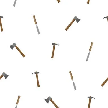 Pattern of chisel with a wooden handle, axe with wooden handle and hammer with Stock Illustration