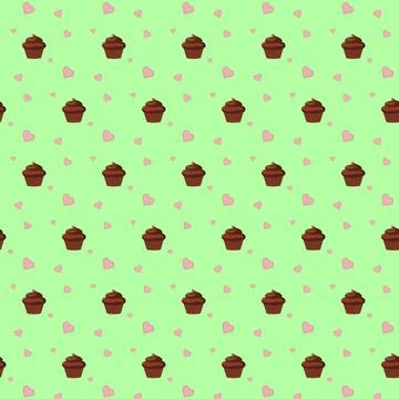 Pattern of chocolate cupcakes with hearts. Stock Illustration