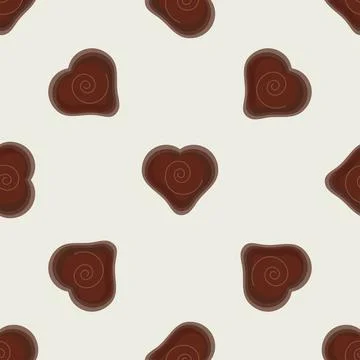 A pattern of chocolate hearts on a beige background Stock Illustration