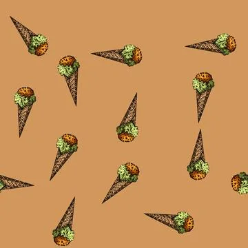 Pattern chocolate ice cream cone sketch hand drawn Stock Illustration