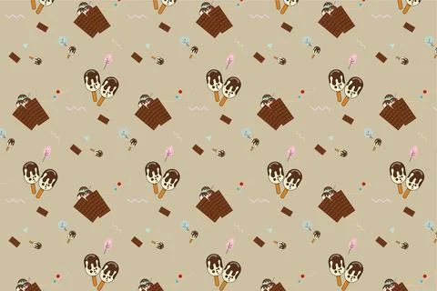Pattern with chocolate ice cream elements, abstract background, Stock Illustration