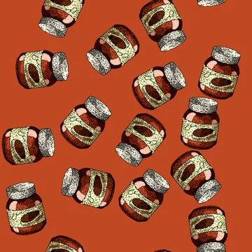 Pattern chocolate paste jar sketch hand drawn Stock Illustration