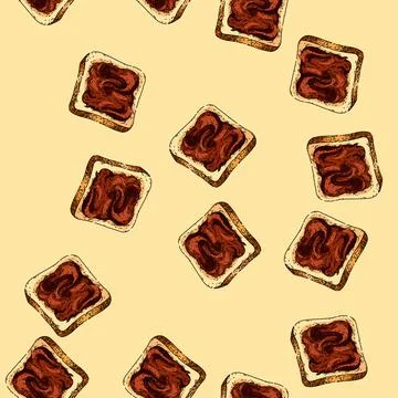 Pattern chocolate paste toast sketch hand drawn Stock Illustration