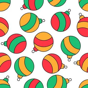Pattern of Christmas balls. Christmas decorations in stripes. Festive seamless Stock Illustration