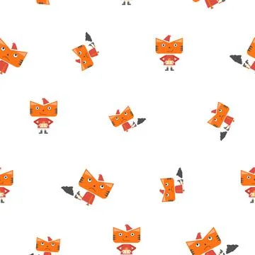 Pattern of christmas cat or tiger character in orange colors with any emotions Stock Illustration