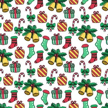 Pattern of Christmas decorations on a white Stock Illustration
