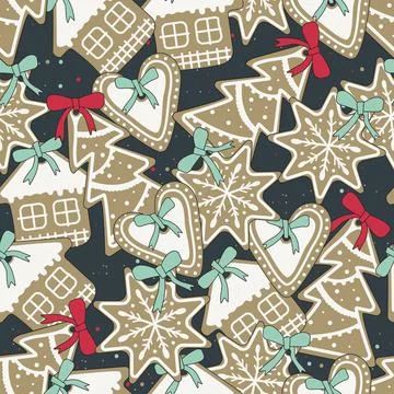 Pattern of Christmas gingerbread cookies Stock Illustration
