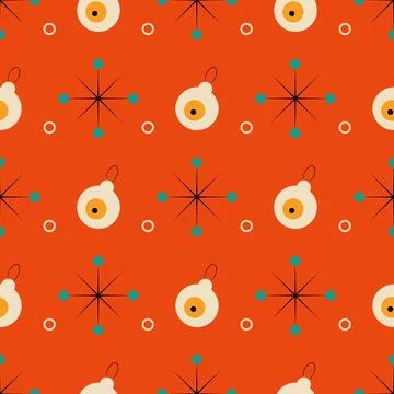 A pattern of Christmas ornaments is displayed on an orange background Stock Illustration