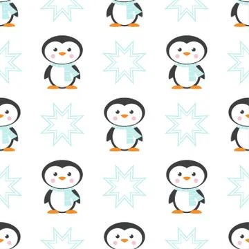Pattern with Christmas penguin in scarf Stock Illustration