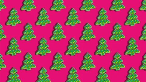 Pattern christmas pixel tree on pink background Stock Illustration