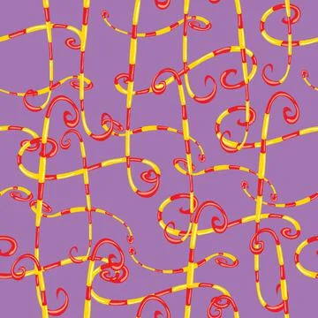 Pattern of christmas red and yellow lollipops on purple background, cartoon i Stock Illustration