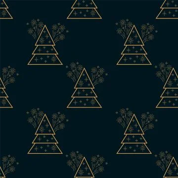 Pattern of Christmas trees in gold. Background image of New year and Christmas Stock Illustration