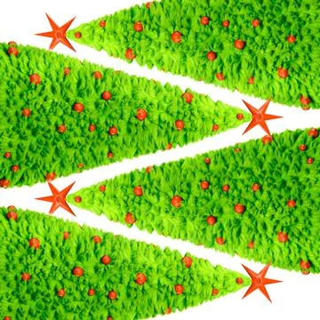 A pattern of Christmas trees made of fur in the shape of a zigzag. White Stock Illustration