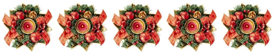 Pattern from Christmas wreath on white background Stock Photos